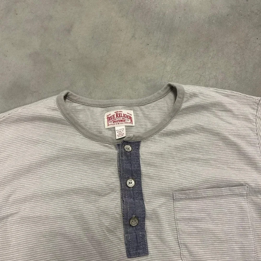 True‎ Religion Grey Long Sleeve Henley Shirt